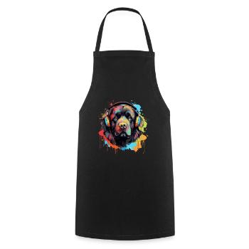 Chien Terre-Neuve avec des écouteurs éclaboussures de peinture - Tablier de cuisine - noir - Devant - AI Model Male 185 dark (185cm)