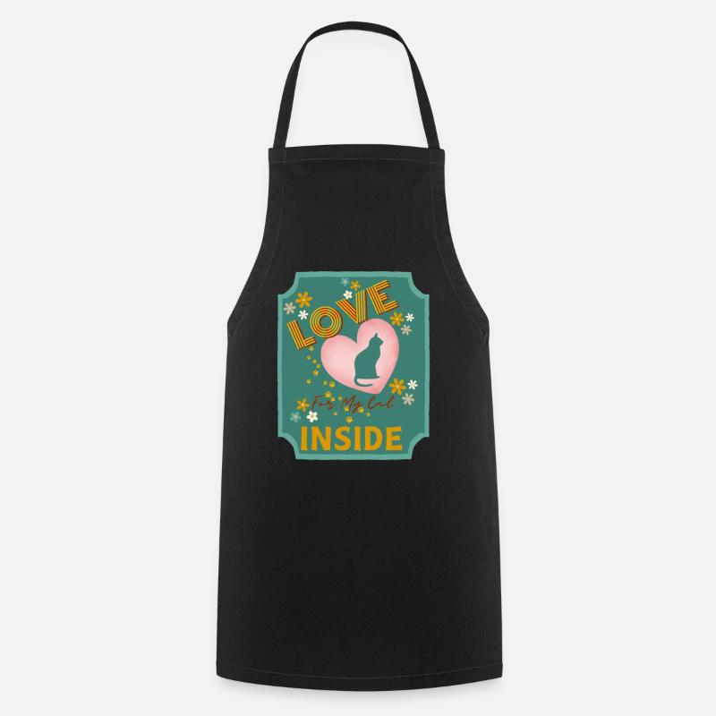 Love Inside My Cat Heart Design - Cooking Apron - black