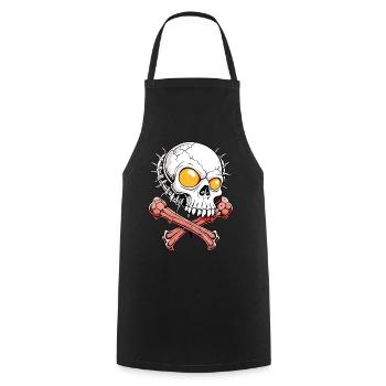 Bacon and Egg Skull // Speck & Ei Totenkopf FS0156 - Cooking Apron - black - Front - AI Model Male 185 dark (185cm)