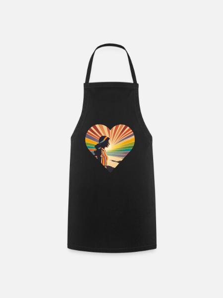 Regenbogen Retro, Frau im Herz , Einzigarting - Kochschürze - Schwarz