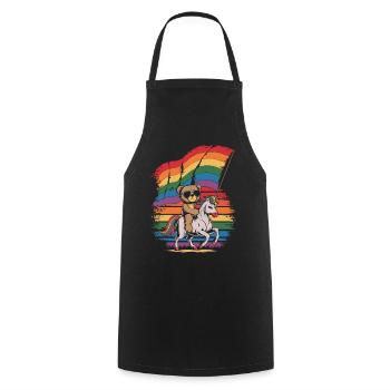 Teddy Bear Rides Unicorn LGBTQ Rainbow Flag - Cooking Apron - black - Front - AI Model Male 185 dark (185cm)