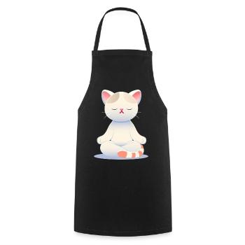 Zen-Katze - Achtsamkeit in sanften Farben - Kochschürze - Schwarz - Vorne - AI Model Male 185 dark (185cm)