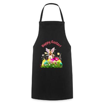 Cute Easter bunny with colorful eggs - Cooking Apron - black - Front - AI Model Male 185 dark (185cm)