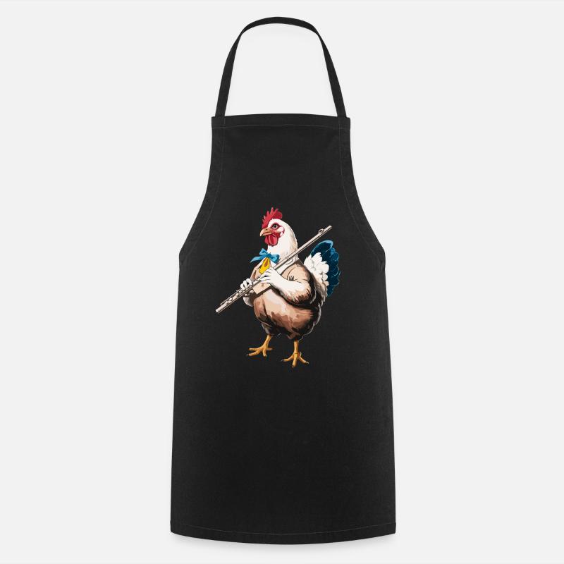 Lustiges Huhn mit Querflöte - Kochschürze - Schwarz