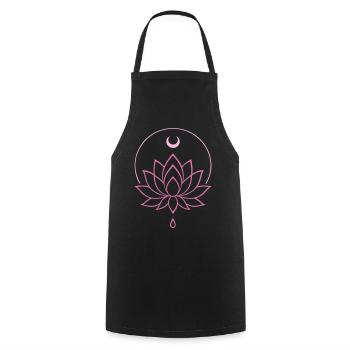 Lotus & Mond - Spirituelles Yoga Design in Rosa - Kochschürze - Schwarz - Vorne - AI Model Male 185 dark (185cm)
