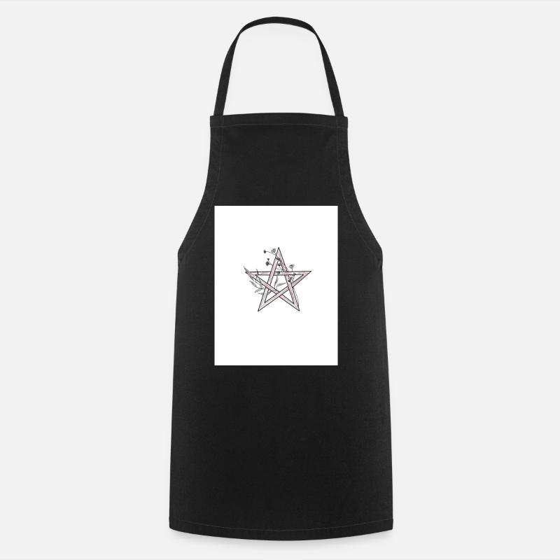 Floral Pentagram Sketch - Cooking Apron - black