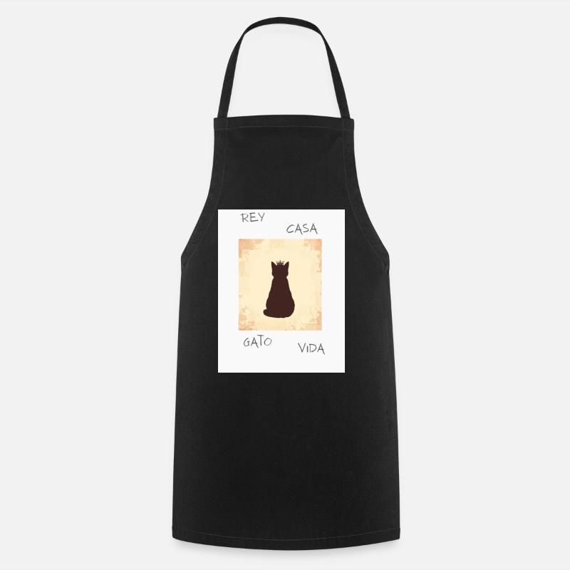 Roi Chat en Silhouette avec une couronne - Tablier de cuisine - noir