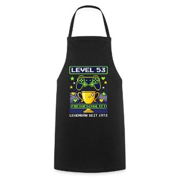 1973 Level 53 Unlocked Gamer Birthday Vintage - Cooking Apron - black - Front - AI Model Male 185 dark (185cm)