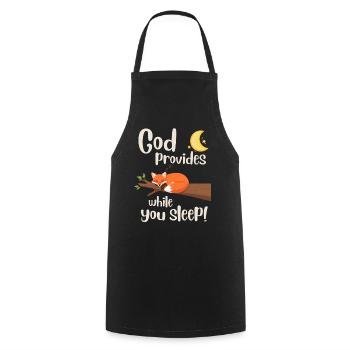 Jesus - Fox - God cares when you sleep - Faith - Cooking Apron - black - Front - AI Model Male 185 dark (185cm)