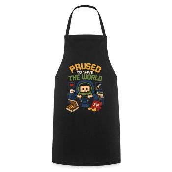 Paused to Save the World – Gamer Spruch - Kochschürze - Schwarz - Vorne - AI Model Male 185 dark (185cm)
