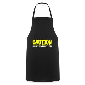 Caution, does not play well with others 33 - Cooking Apron - black - Front - AI Model Male 185 dark (185cm)
