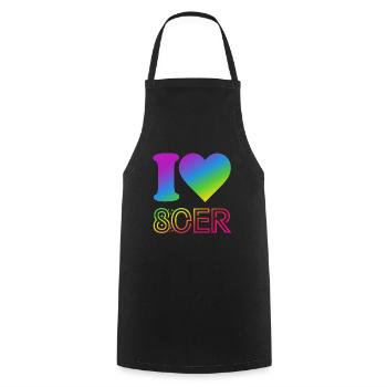 I Love 80er Jahre - bunter Regenbogen - Kostüm - Kochschürze - Schwarz - Vorne - AI Model Male 185 dark (185cm)