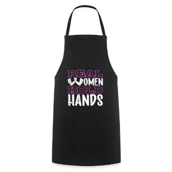 De vraies femmes se tiennent la main - bras de fer - Tablier de cuisine - noir - Devant - AI Model Male 185 dark (185cm)