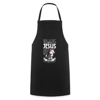 Jesus and Dog - Siberian Husky - Cooking Apron - black - Front - AI Model Male 185 dark (185cm)