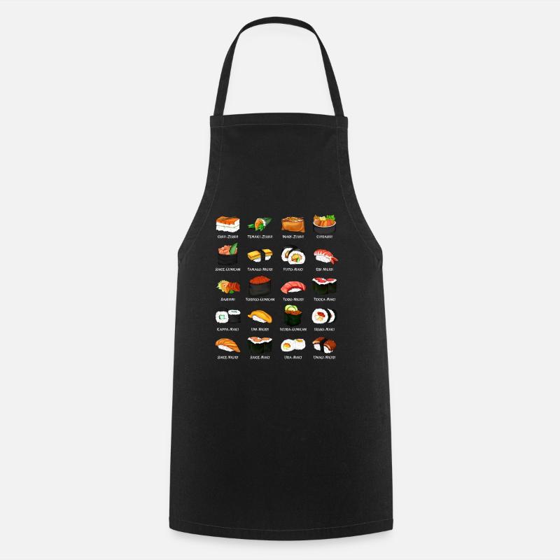 De nombreuses préparations de sushi - Types de sushis - Tablier de cuisine - noir
