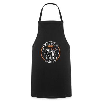 Coffee and Russian-European Laika - Cooking Apron - black - Front - AI Model Male 185 dark (185cm)