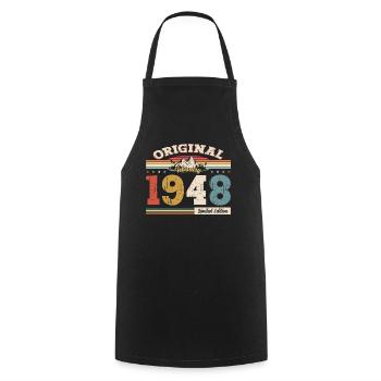 77ème anniversaire cadeau mari Original février 1948 - Tablier de cuisine - noir - Devant - AI Model Male 185 dark (185cm)