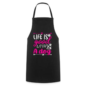 Life is beautiful with a dog - pink and white - Cooking Apron - black - Front - AI Model Male 185 dark (185cm)