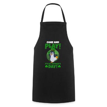 Cute Penguin Shamrocks Saint Patrick's Day Penguin - Cooking Apron - black - Front - AI Model Male 185 dark (185cm)
