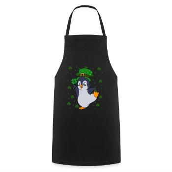 Cute Penguin Shamrocks Saint Patrick's Day Penguin - Cooking Apron - black - Front - AI Model Male 185 dark (185cm)
