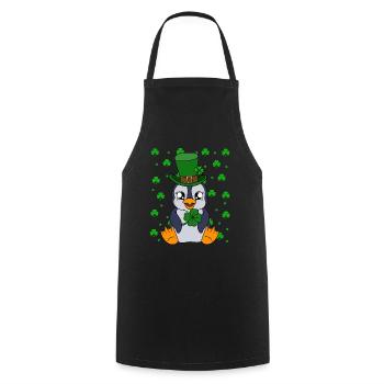 Cute Penguin Shamrocks Saint Patrick's Day Penguin - Cooking Apron - black - Front - AI Model Male 185 dark (185cm)