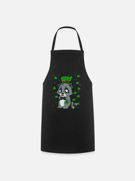 Waschbär Kleeblätter Saint Patrick's Day - Kochschürze - Schwarz