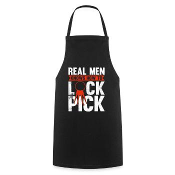 Les vrais hommes savent comment verrouiller le pick - Tablier de cuisine - noir - Devant - AI Model Male 185 dark (185cm)