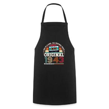 80th birthday man born 1943 March cassette - Cooking Apron - black - Front - AI Model Male 185 dark (185cm)