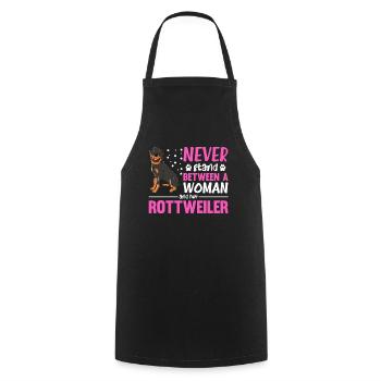 Ne vous tenez jamais entre une femme et son rottweiler - Tablier de cuisine - noir - Devant - AI Model Male 185 dark (185cm)
