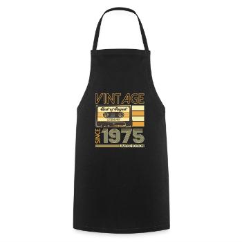 48th Birthday Man August Vintage 1975 Cassette - Cooking Apron - black - Front - AI Model Male 185 dark (185cm)