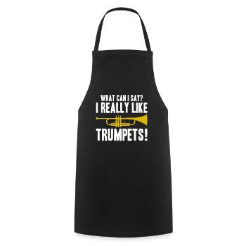 Que puis-je dire que j’aime vraiment les trompettes - Tablier de cuisine - noir - Devant - AI Model Male 185 dark (185cm)