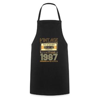 36e anniversaire septembre millésime 1987 cassette - Tablier de cuisine - noir - Devant - AI Model Male 185 dark (185cm)