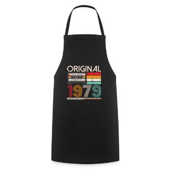 44th Birthday September Vintage 1979 Cassette - Cooking Apron - black - Front - AI Model Male 185 dark (185cm)