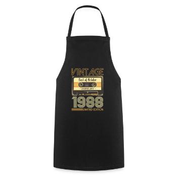 35th Birthday Cassette October Vintage 1988 Tape - Cooking Apron - black - Front - AI Model Male 185 dark (185cm)
