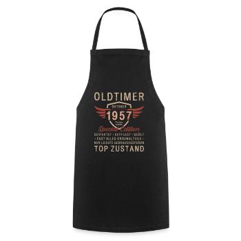 66. Geburtstag Oldtimer Oktober Jahrgang 1957 - Kochschürze - Schwarz - Vorne - AI Model Male 185 dark (185cm)