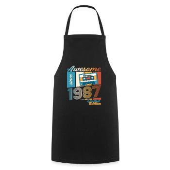 36e anniversaire Cassette décembre Vintage 1987 - Tablier de cuisine - noir - Devant - AI Model Male 185 dark (185cm)