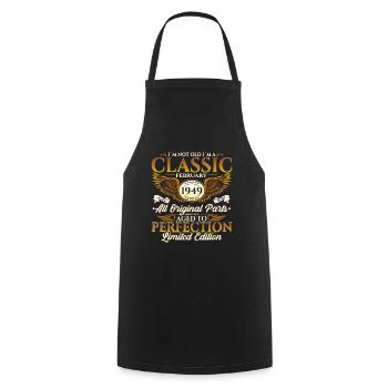 75e anniversaire Vintage Février Millésime 1949 - Tablier de cuisine - noir - Devant - AI Model Male 185 dark (185cm)