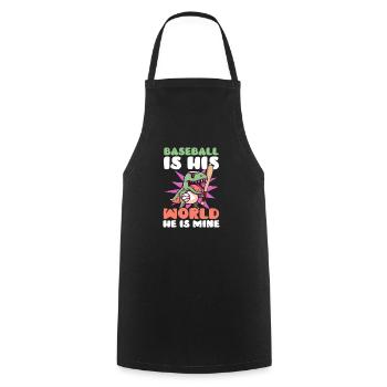 Baseball Mom est son monde, il est le mien - Tablier de cuisine - noir - Devant - AI Model Male 185 dark (185cm)
