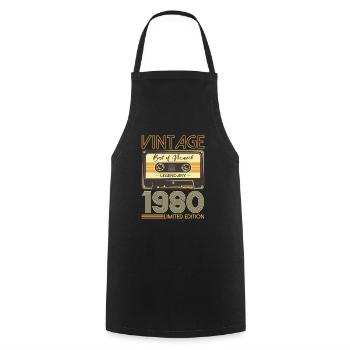 44th Birthday Husband March 1980 Mixtape Cassette - Cooking Apron - black - Front - AI Model Male 185 dark (185cm)