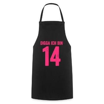 Digga Je suis 14 ans fille 14e anniversaire Dame - Tablier de cuisine - noir - Devant - AI Model Male 185 dark (185cm)