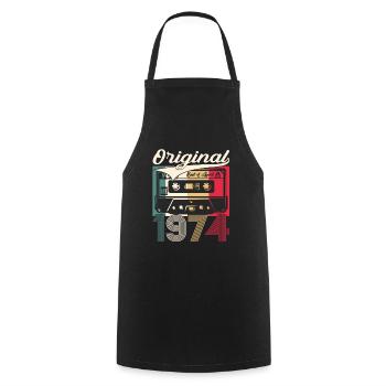 50th Birthday Husband Cassette April Vintage 1974 - Cooking Apron - black - Front - AI Model Male 185 dark (185cm)