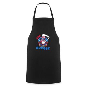 4 juillet Gnome américain rouge blanc et burger - Tablier de cuisine - noir - Devant - AI Model Male 185 dark (185cm)
