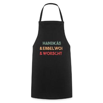 Handkäse Äppelwoi und Wurst Hessisch - Kochschürze - Schwarz - Vorne - AI Model Male 185 dark (185cm)