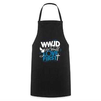 WWJD HWLF Jesus would love First Christian - Cooking Apron - black - Front - AI Model Male 185 dark (185cm)