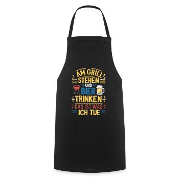 Standing at the Grill Drinking Beer Funny Grill Beer - Cooking Apron - black - Front - AI Model Male 185 dark (185cm)