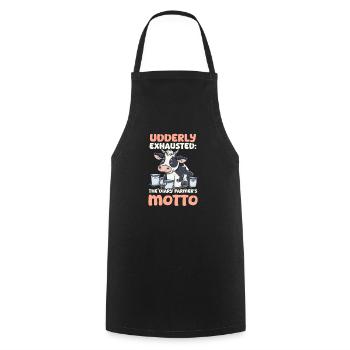 Dairy Farmer Udderly Exhausted: Dairy Farmer's Mot - Cooking Apron - black - Front - AI Model Male 185 dark (185cm)
