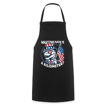 WTF is a kilometer American Flag T-Rex President - Cooking Apron - black - Front - AI Model Male 185 dark (185cm)