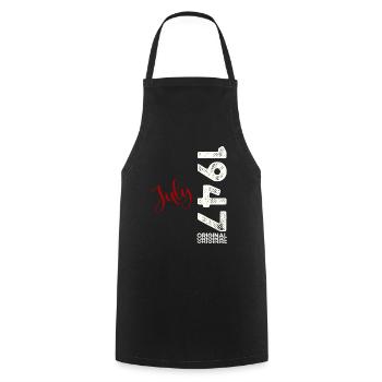 77th Birthday Original July 1947 Born 1947 - Cooking Apron - black - Front - AI Model Male 185 dark (185cm)