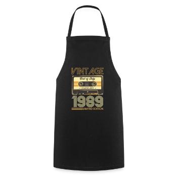 Cassette 35ème anniversaire juillet 1989 Millésime 1989 - Tablier de cuisine - noir - Devant - AI Model Male 185 dark (185cm)