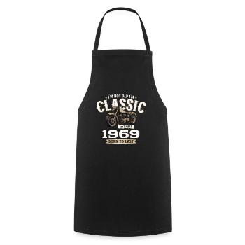 55th Birthday Vintage September 1969 Motorcycle - Cooking Apron - black - Front - AI Model Male 185 dark (185cm)